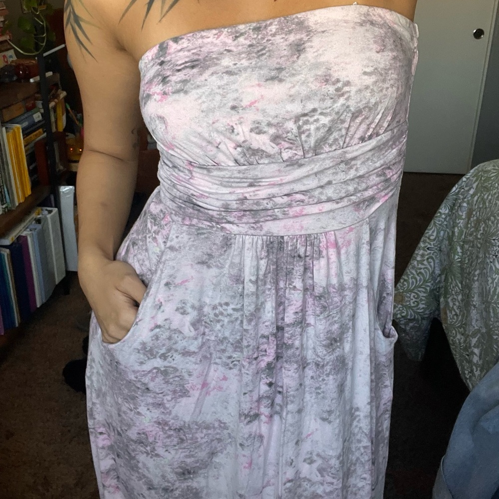 Strapless Tie-Dye Maxi Dress in Pink and Gray
